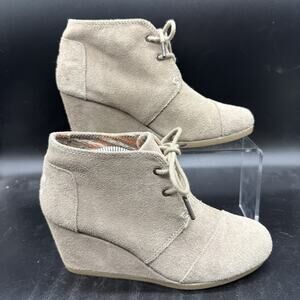Toms Bootie Womens Size 7 Suede Taupe Wedge Heels Shoes